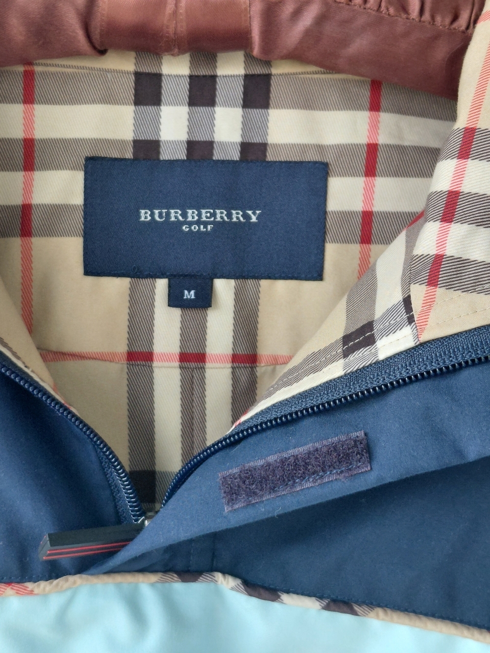Burberry Golf Windbreaker Jacket Medium Navy Blue Nova Check Pullover Vintage - Picture 5 of 16
